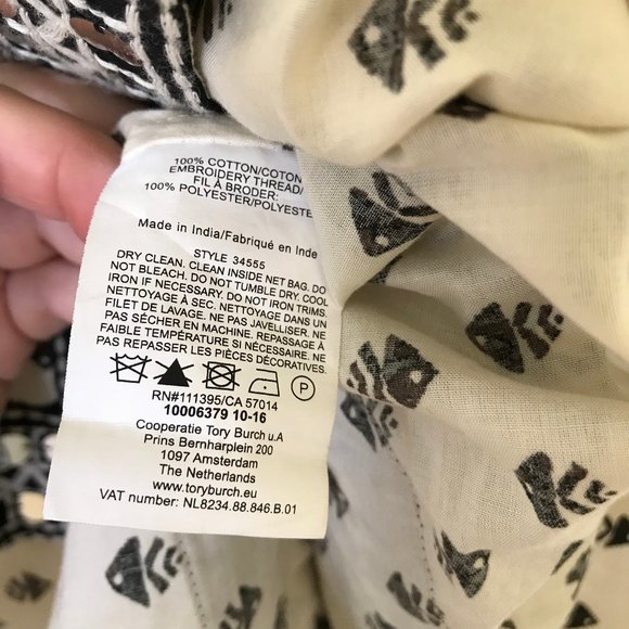 Tory Burch Ivory & Black Fish Print Long Sleeve Tunic Top with Mirror Sequins - Picture 9 of 10